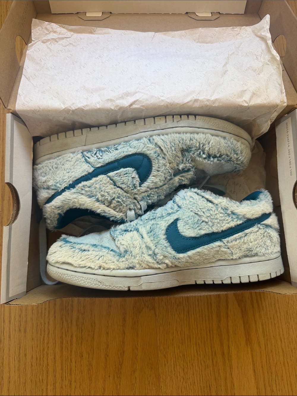 Nike Kids' Light Blue Fuzzy Sneakers with Teal Swoosh